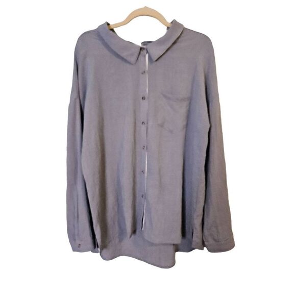 Hem & Thread blue/white loose fitting button down shirt.  Size L. - Picture 1 of 4